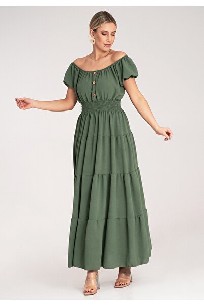 Figl Long summer dress with ruffles at the bottom – green M1170 Universal
