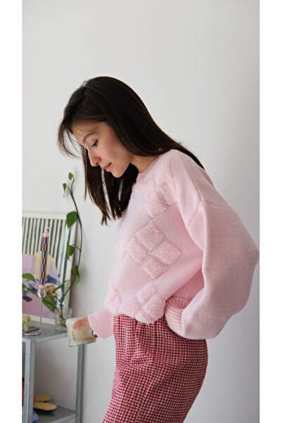 EKİN DEMİR Crew Neck Casual Diamond Pattern Basic Women's Sweater