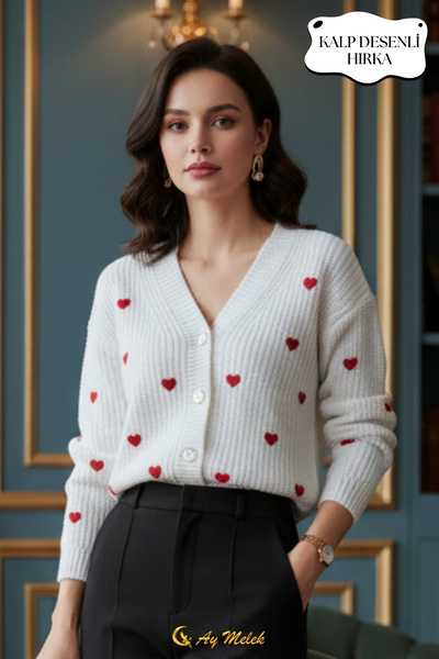 AYMELEK Women's Knitwear Cardigan V-Neck Short Textured Buttoned Cardigan