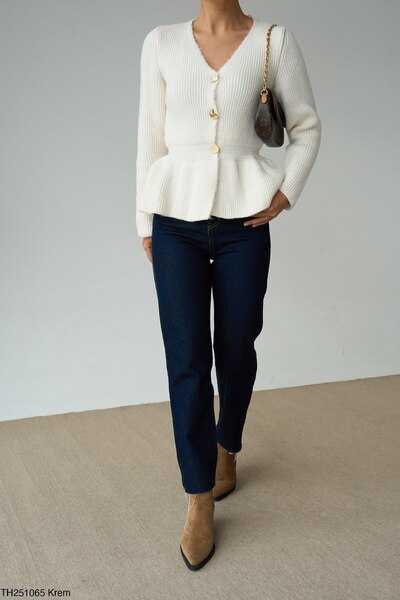 My Blog Cream 3 Button Pleated Cardigan - 251065