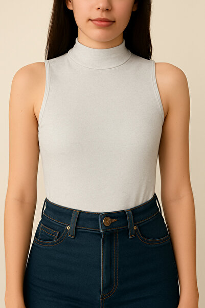 Hayalet Mock Neck Tank Top – Soft Cotton Woven Stretchy Modal Fabric Sleeveless Bodysuit