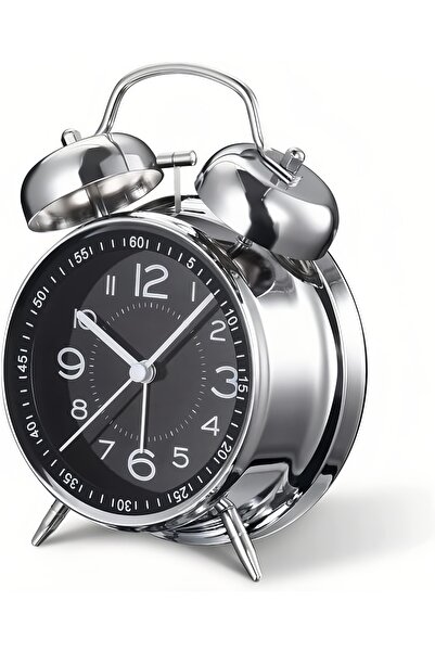 Arabest ساعة منبه عالية الصوت لمن ينامون بعمق، ريترو 4 بوصة، بدون دقات كوارتز مع إضاءة خلفية (أسود)