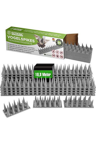 Pest x Defend Set 12 Bandă cu Țepi Anti-Păsări, Pisici, Câini, Jderi - ISOTRONIC, (45x4.5x4 cm) , 5.4 metri, Gri