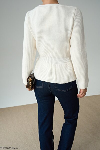 My Blog Cream 3 Button Pleated Cardigan - 251065