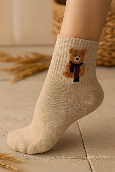Arma Yıldız 4 Pairs of Teddy Bear Patterned Women's College Socks