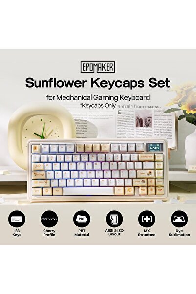 Epomaker Sunflower PBT Keycaps, 133 Keys, Cherry Profile, Dye Sublimation