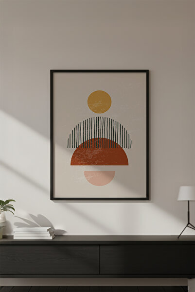 huhuli Ahşap Siyah Çerçeveli Geometrik Desenli Modern Tablo Huhu645