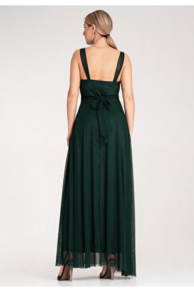 Figl Elegant evening dress - Dress with knot at the back - Green maxi dress M1171 size S/M