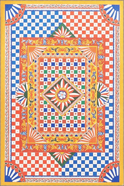 Rugs Modern Halı Berlin152 Summer Koleksiyonu Çok Renkli Leopar Geometrik Des...