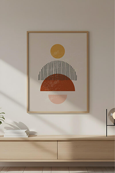 huhuli Ahşap Çerçeveli Geometrik Desenli Modern Tablo Huhu645