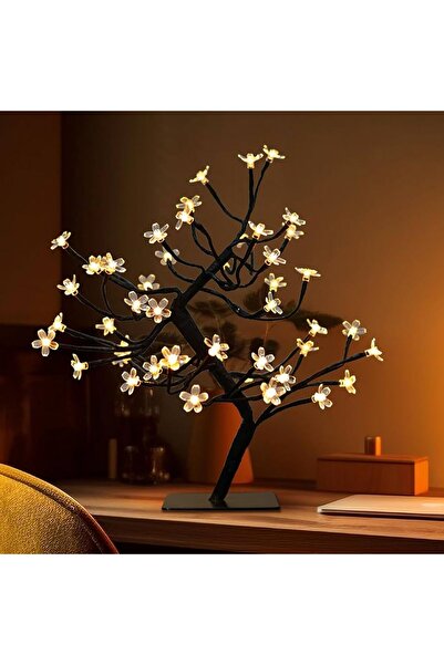 SD WORKS Dekoratif Bonzai Kiraz Çiçeği Led Ağaç 48 Led 50cm Cherry Blossom Tr...