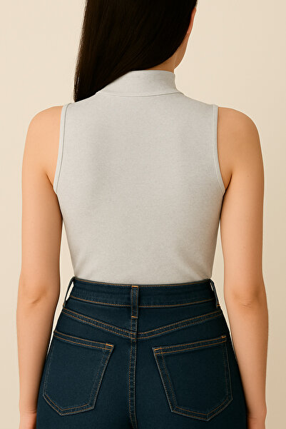 Hayalet Mock Neck Tank Top – Soft Cotton Woven Stretchy Modal Fabric Sleeveless Bodysuit