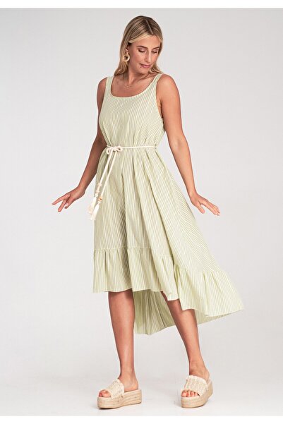 Figl Striped summer dress - Dress with thin straps - Green M1213 r. Universal