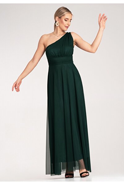 Figl Elegant one-shoulder dress - Evening maxi dress - Green dress M1172 size S/M