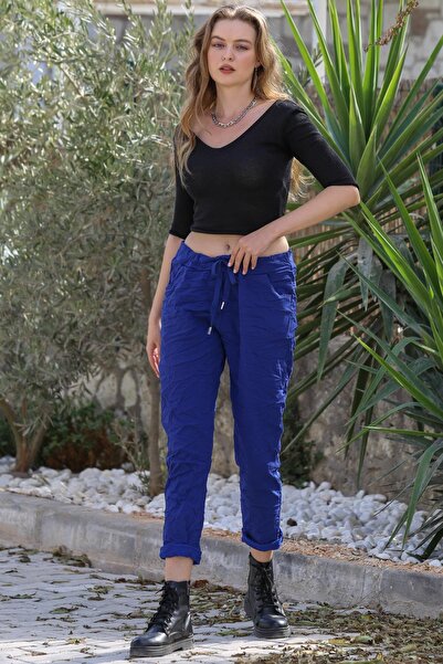 della moor Pantaloni pentru femei, albastru bleumarin, italian, mărime mare, ...