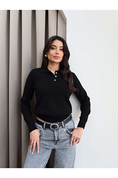 ESRAHELVACI Polo Neck Half Button Sweater