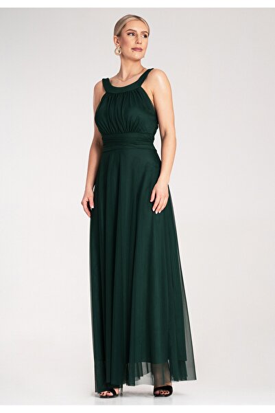 Figl Elegant evening dress - Dress with knot at the back - Green maxi dress M1171 size S/M