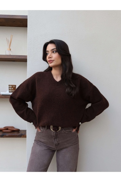 ESRAHELVACI V-Neck Sleeve Buttoned Soft Sweater