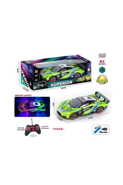 Toysea 1:12 RC Racing Car with LED Lights, USB Charging, 4-Function Remote Control