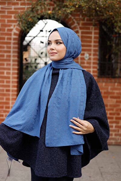 ipekistanbul Soft Jacquard Shawl - Chain Pattern - Indigo