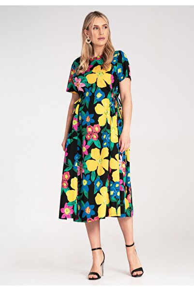 Figl Elegant midi dress with Printed - Knot dress - Black M1218 r. Universal