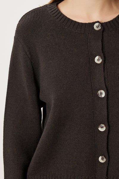 Lovelyİstanbul Buttoned Basic Knitwear Cardigan Lxa0020 Aci Brown