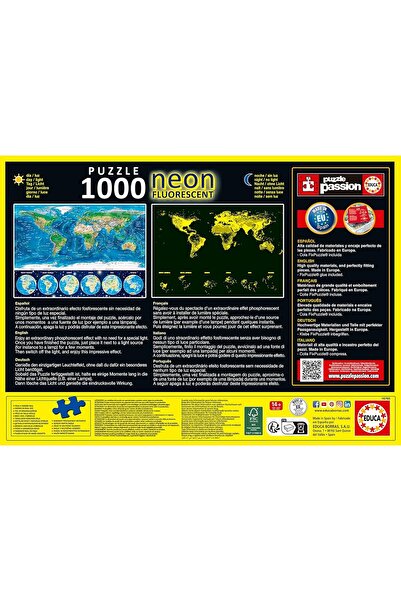 EDUCA 1000 Piece Neon Puzzle - World Map