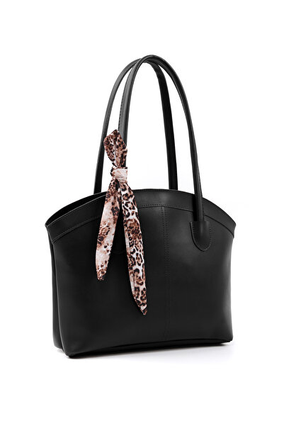 SHAKA Black Shk274 Faux Leather Zippered Single Compartment Hand, Arm and Shoulder Bag with Scarf Gift