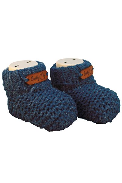 bebegen أحذية تريكو جلدية باللون الأزرق الداكن للجنسين من عمر 0 إلى 6 أشهر
