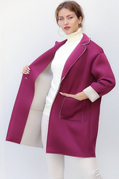 della moor Women's Purple Italian Scuba/Diver Fabric Single Button Oversize Jacket