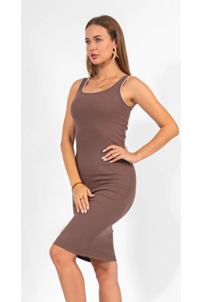 ALCİNOUS 100% Cotton Dress with Thick Straps with Embroidery Details