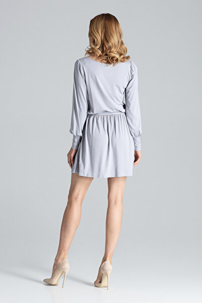 Figl Elegant mini dress with long sleeves and belt, gray - M577, size S/M