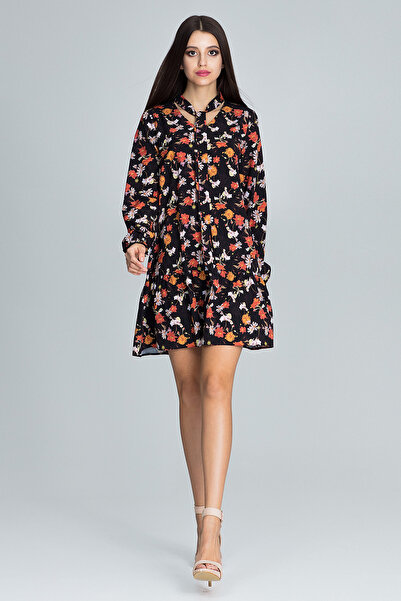 Figl Rochie scurtă cu imprimeu floral și fundă la decolteu - M599 mărimea S/M