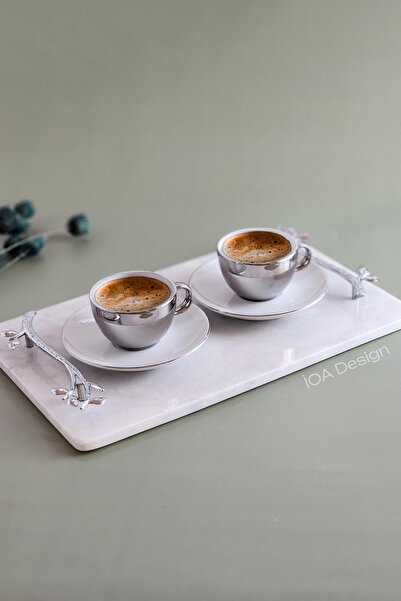 ioadesign Acacia Real Thin Marble Presentation Tray 32X20 cm - Gold Handle