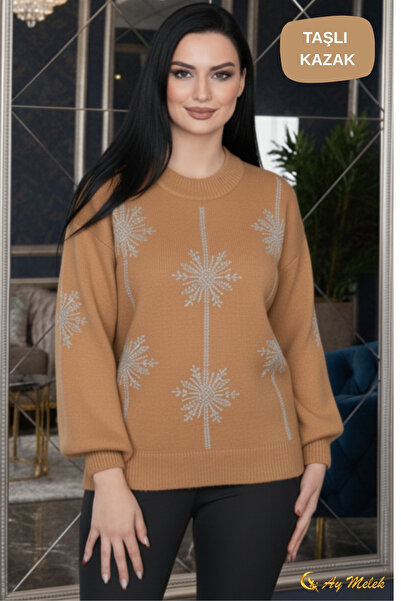 AYMELEK Women's Knitwear Sweater Detailed Crew Neck Soft Textured Sweater