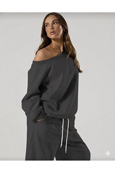 peri tower New Season Women's Off Shoulder O Oversized Two Thread Fabric Bottom-Top Tracksuit Set 0052