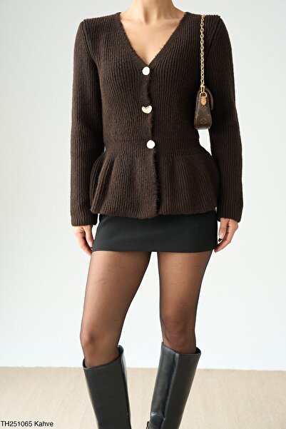 My Blog Dark Brown 3 Button Pleated Cardigan - 251065