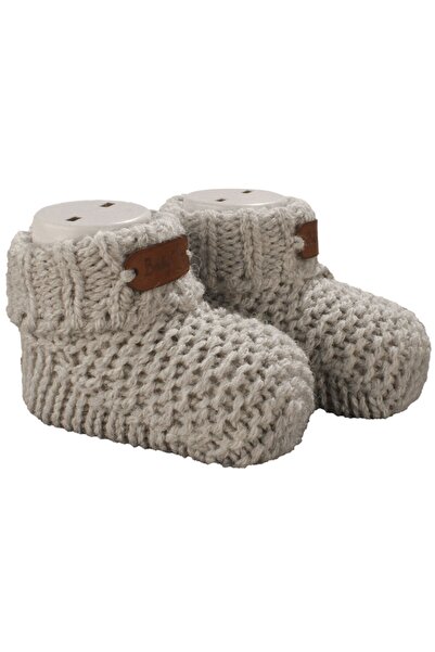 bebegen أحذية تريكو مطرزة من الجلد باللون الرمادي للجنسين من عمر 0 إلى 6 أشهر