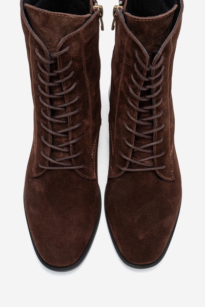 LuviShoes Γυναικείες μπότες με χοντρό τακούνι από γνήσιο δέρμα AVIA καφέ σουέντ