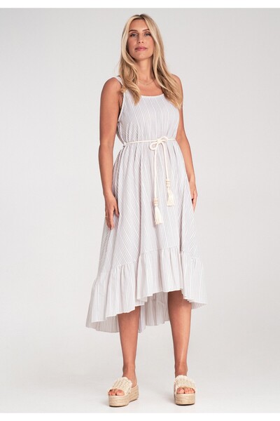 Figl Striped summer dress - Dress with thin straps - Beige M1213 Universal
