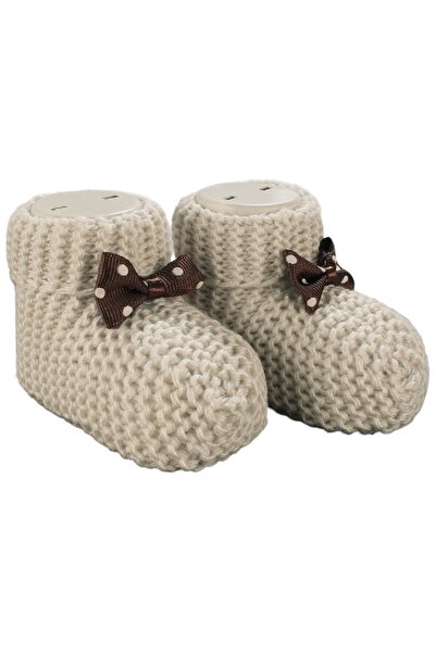 bebegen أحذية تريكو بنية اللون للجنسين بفيونكة منقطة من عمر 0 إلى 6 أشهر