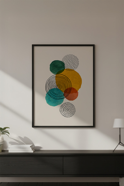 huhuli Ahşap Siyah Çerçeveli Geometrik Desenli Minimalist Tablo Huhu634