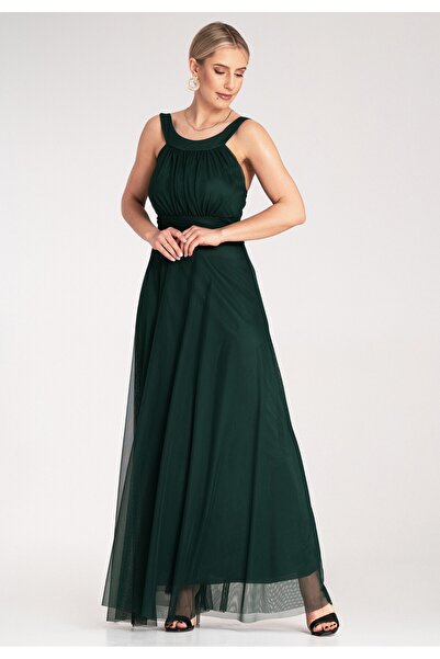 Figl Elegant evening dress - Dress with knot at the back - Green maxi dress M1171 size S/M