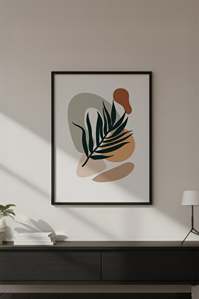 huhuli Ahşap Siyah Çerçeveli Soyut Çiçek Desenli Tablo Huhu635