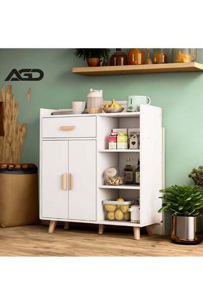 AGD Corner Coffee Cabinet with Storage Drawer . Adjustable Shelf (White)