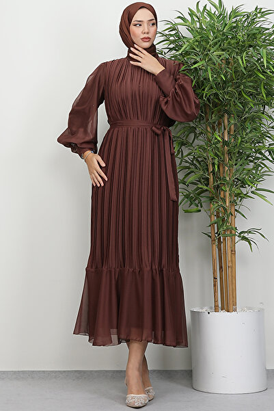 Lamia Giyim Piliseli Janjan Abiye Kahve