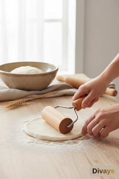 DİVAYS Pratik Ahşap Saplı Rulo Hamur Açıcı Merdane Pişirme ve Mutfak Gereci
