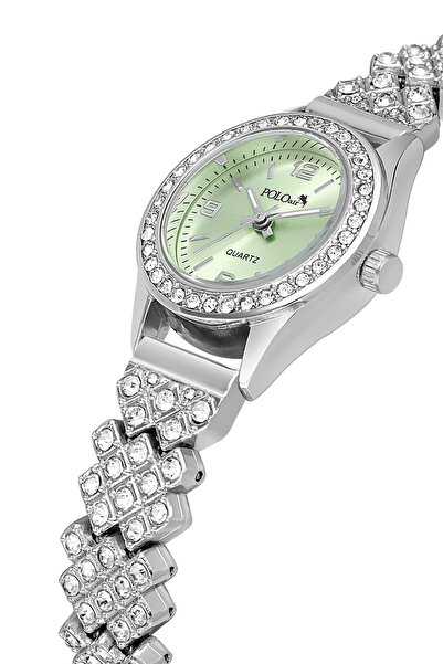 Poloair Luxury Stone Women's Wristwatch Silver Green Color Pl-1586B4X