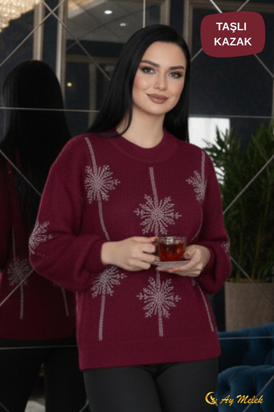 AYMELEK Women's Knitwear Sweater Detailed Crew Neck Soft Textured Sweater