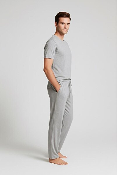 Artış Men's Long Pocketed Stretchy Stretch Fabric Viscose Pajama Bottoms